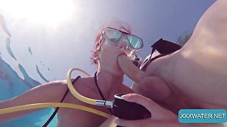 Slutty girl in scuba Minnie Manga is fucked by diving instructor