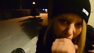 Spoiled teen sucking my cock on a street outdoor