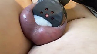 femboy cums out of black cage