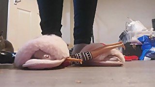 giantess destroying disloyal tiny foot slave and his lady friend with her feet in stockings