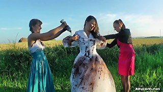 Dirty glamour sluts playing with foor after a wedding day