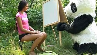 sex in the woods with a huge toy panda