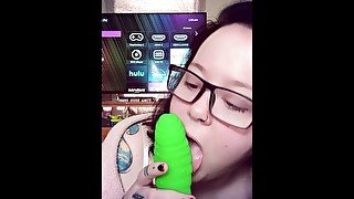 Sucking my Bad Dragon dildo