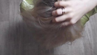 Stroking long hair,hairjob ,hair, fingering,cumming on hair