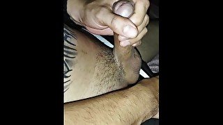 athletic guy pulls his cock until he cums on himself