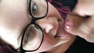 Perfect fat milf swallows cum on glasses german