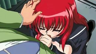 Sexy redhead anime babe blows tube