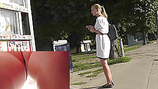 Blonde with pony tail caught on upskirt camera