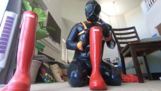 RubberEpitome - Orange Latex Drone Pup Polishes Boots