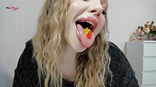 Gummy bears tongue and mouth tease