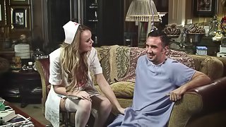 Naughty hot ass nurse aids her patient with a hot blowjob