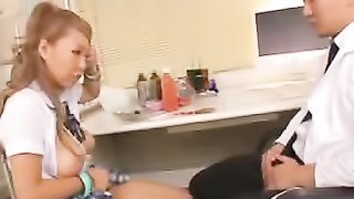 horny japanese schoolgirl gets fucked up her hairy cunt in school infirmary