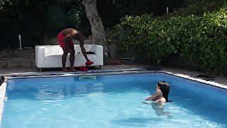 Brunette MILF Gina Ferocious takes a big black dick by the pool