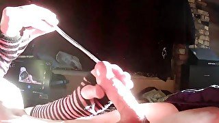 Cute femboy playing with sounding road and having a big cumshot