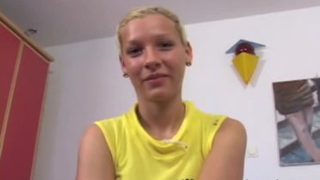 Pretty blonde young tart Vivienne masturbate her pussy