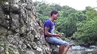 Two hunky Latino boys sucking cocks in the rocks