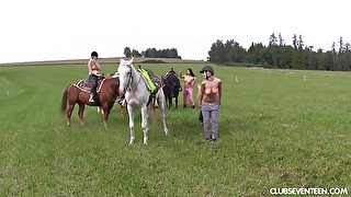 Naughty Susan G and other girls like to ride horses naked