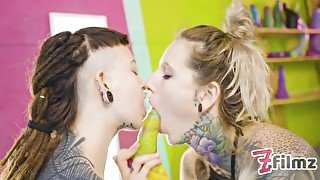 Alternative Girl strap-on fucks shy tattooed TEEN, lesbian, girl on girl, crazy toys