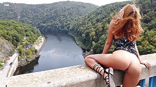 Solo beauty showing off her pussy in various scenic spots