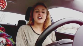 Sexy teen pornstar talking about her personal life while driving