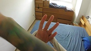 Polish girl POV, tattooed girl masturbate and fucks her boyfriend