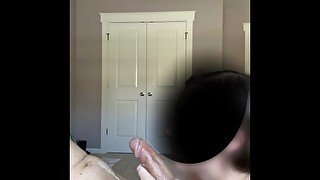 Sexy wife gives big dick a blowjob during work call for big cumshot