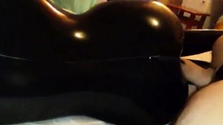 Sex with my girl in black latex catsuit