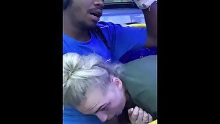 BLONDE GIVES RISKY BLOWJOB ON BUS