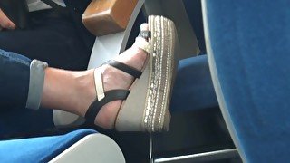 Secretly Filmed Attractive Lady Wearing Sexy Wedges On Her Hot Feet In