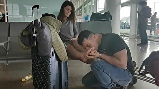 Crazy Boyfriend Worships His Girlfriends Delicious Feet At The Airport