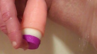 Dildo in shower & pussy