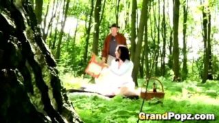 Horny grandpa has a deep forest adventure with a sexy teen