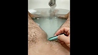 FTM little dick wank in the bath and cum