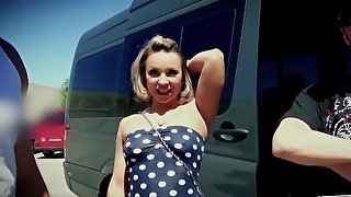 Marvelous blonde is having sex on the backseat of that car