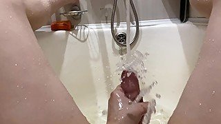 Masturbating with tap water in the bathroom in slow motion 4K