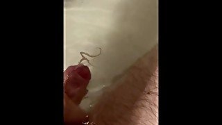 Massive cumshot in the bath while BF speak to me