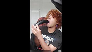 Femboi sucking fat black dildo !!