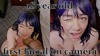 18yo takes a fat load on her face for the first time