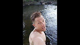 Nude bath in the river and jerking off