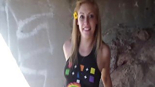 POV video of a beautiful blonde who loves to suck a dick in outdoors