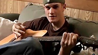 Foot fetishist young gay playing guitar and cock solo