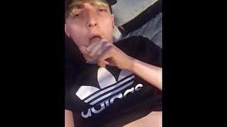 British chav has wank then eats cum