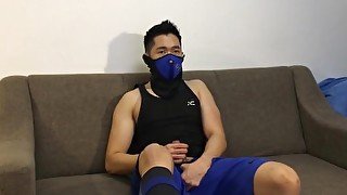 Post-workout jerk-off: Slowmo cum in tights and football socks