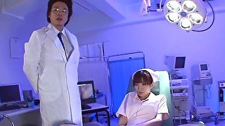 Japanese nurse with hairy pussy being pleasured - Mai Hanano