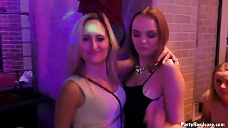 Horny girls are partying hard and fucking even harder, in the night club, during the party