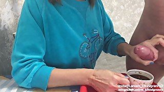 Milf granny drinks coffee with cum taboo