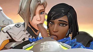 Mercy Pharah gets a player's penis sucked