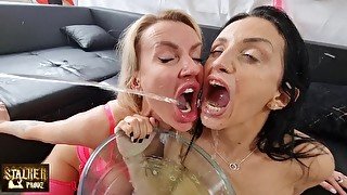 CRAZY WET GAMES Elen Million vs Vitoria Vonteese 2 on 2, DP, Piss in mouth, Milk & cream farts [PART 2] - PissVids