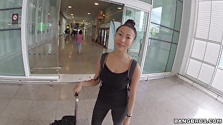 Trimmed pussy Asian cutie Sharon Lee gets fucked in the public place