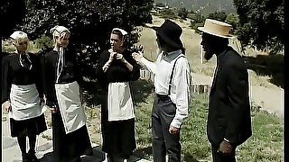 Ebony hunks working with the haystack in amish warehouse